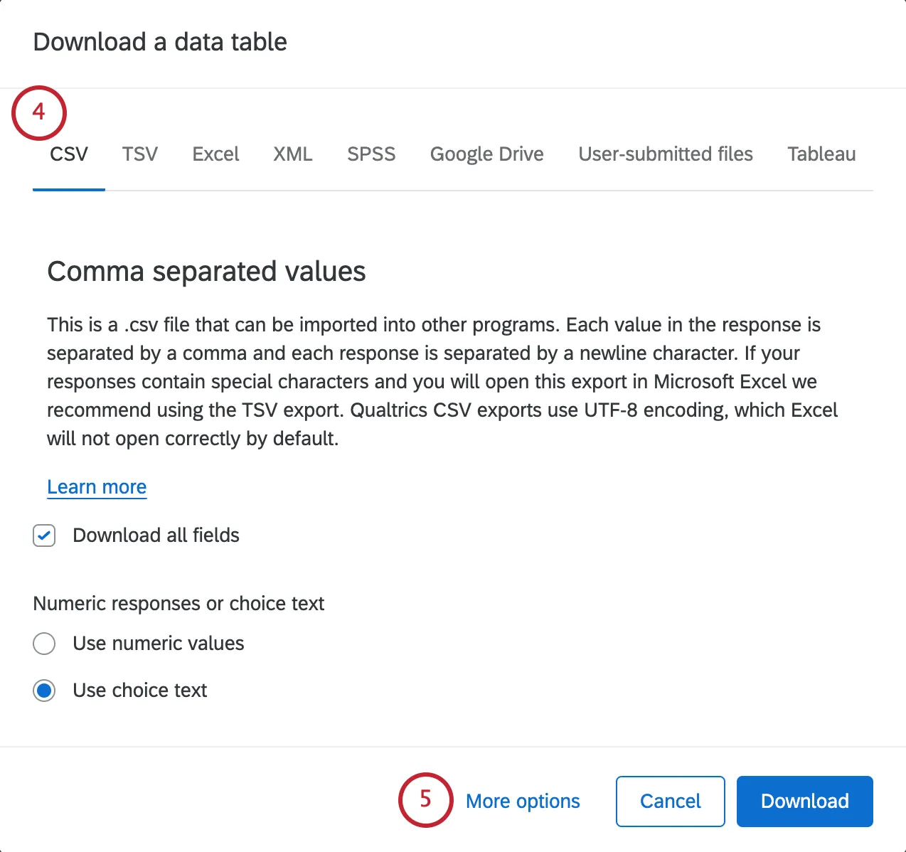Bar along the top allows file type selection; More Options on bottom-left