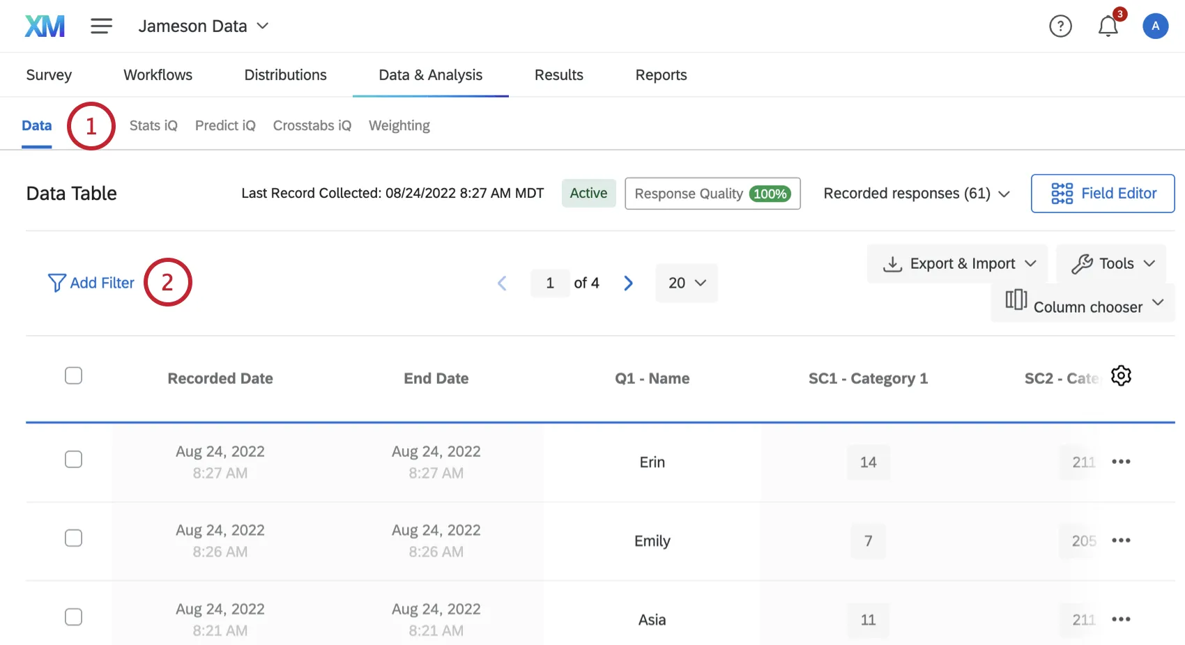 aggiunta di un filtro per filtrare le risposte parziali