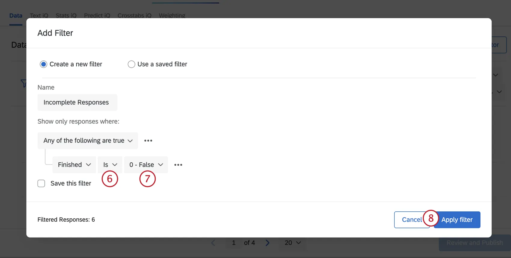 adicionar um filtro para filtro respostas parciais