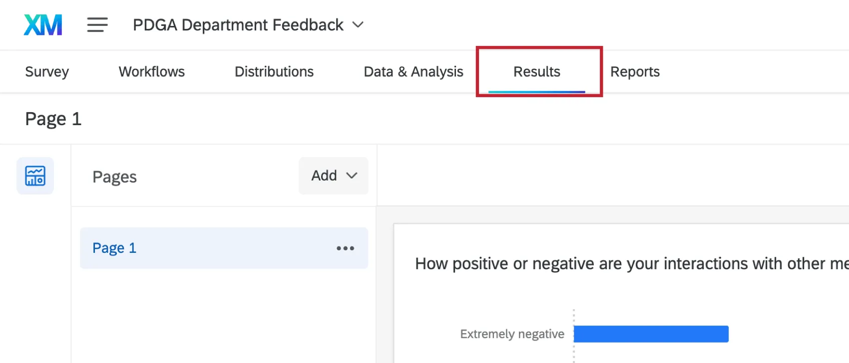 Selecting the results tab
