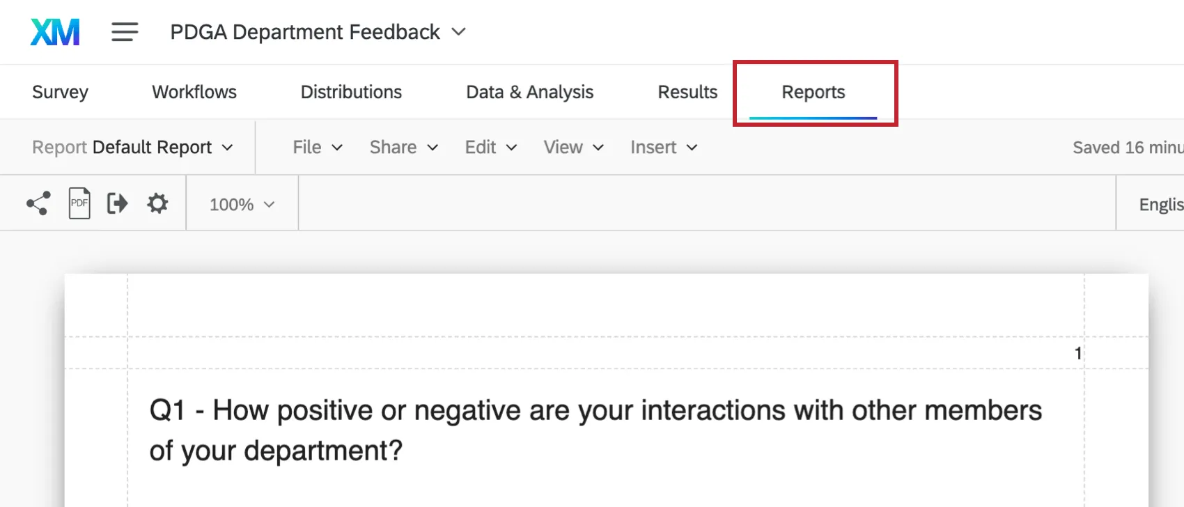 Selecting the Reports tab