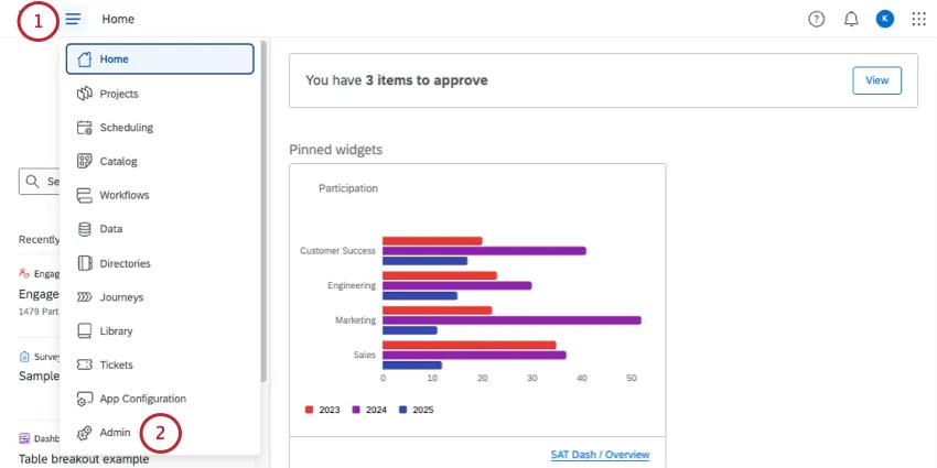 navegar para Admin a partir da página inicial
