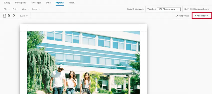 el botón Agregar filtro en la parte superior derecha del informe