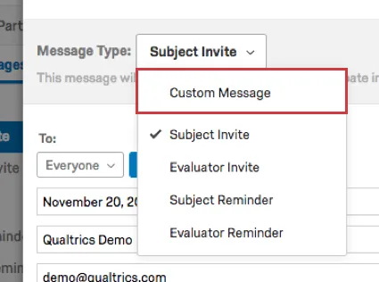 Option Message personnalisé dans le menu déroulant Type de message