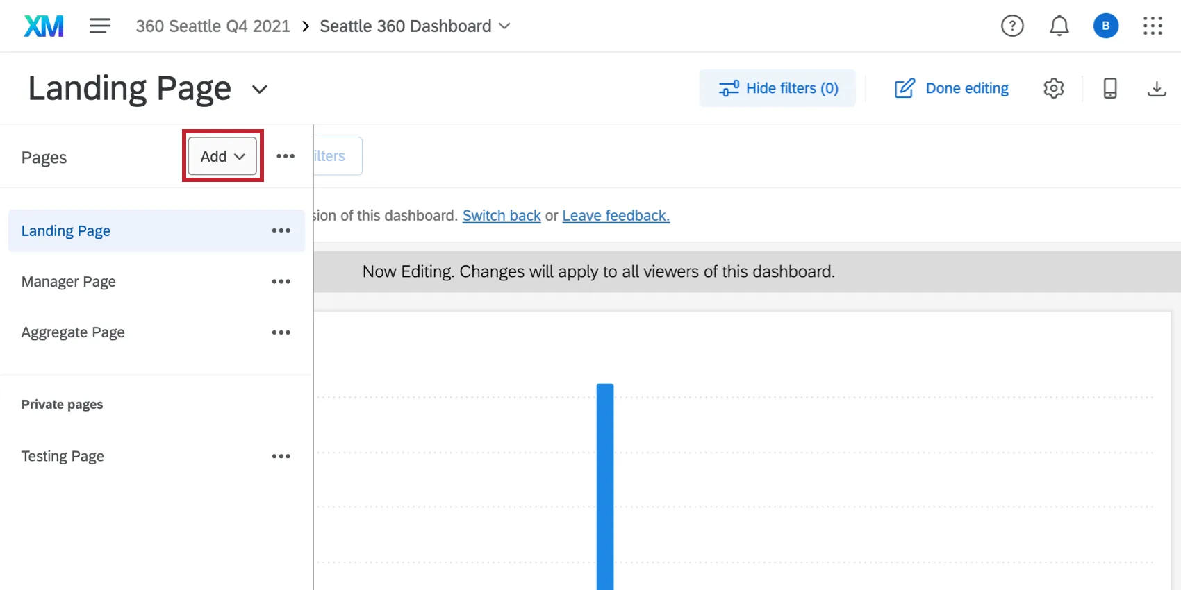 clicking Add to add dashboard pages