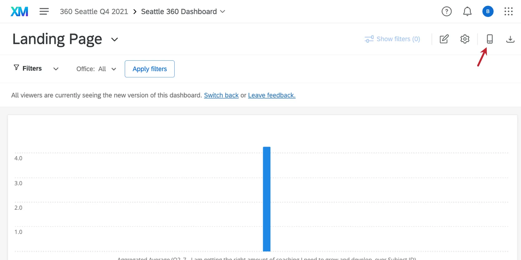 clicking mobile preview on a dashboard