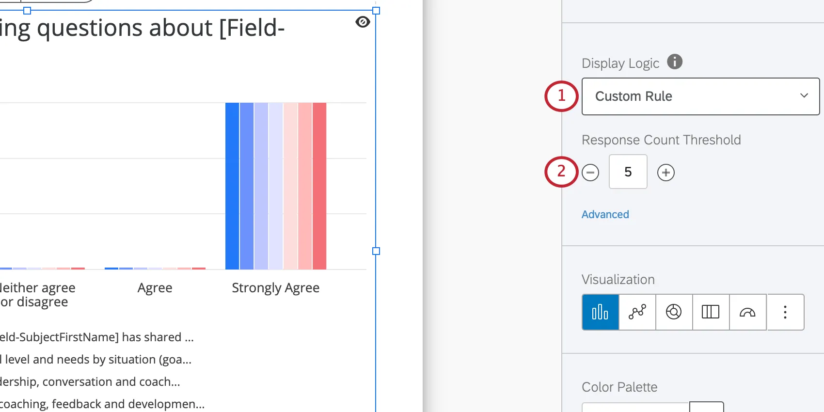 Image where we Selected a graph, editing pane on right; looking at display logic dropdown in that pane