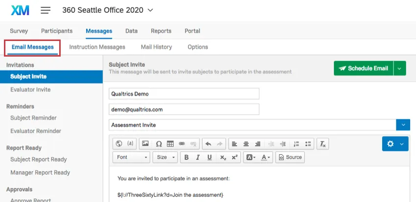 Sezione Messaggi e-mail nella scheda Messaggi