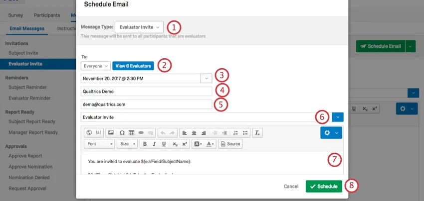 Schedule Email pop up window