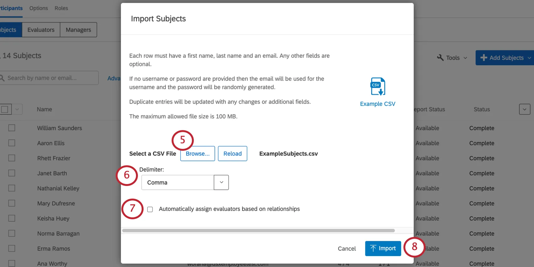 clicking browse to choose a file and choosing the delimiter