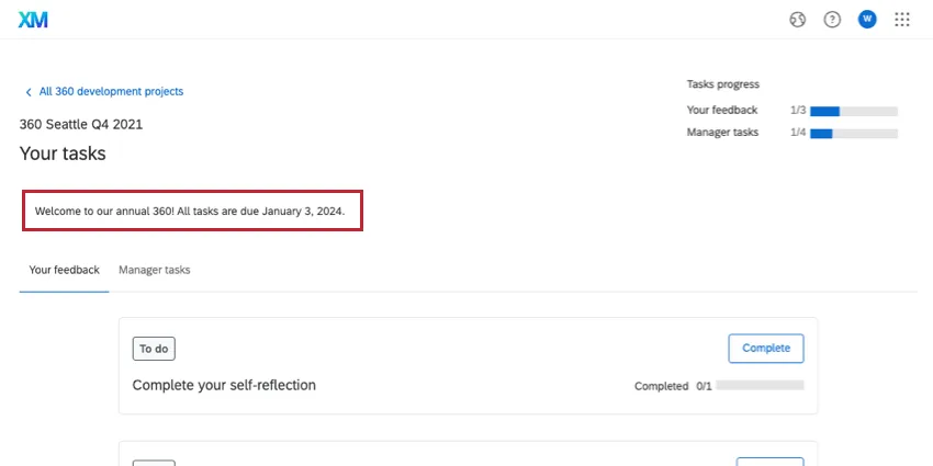 参加者ポータルに表示されるウェルカムメッセージ