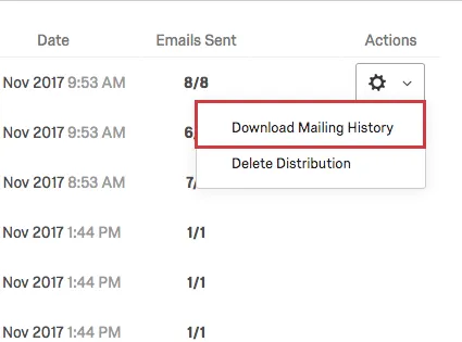 Opção de download do Mailing History para uma única distribuição