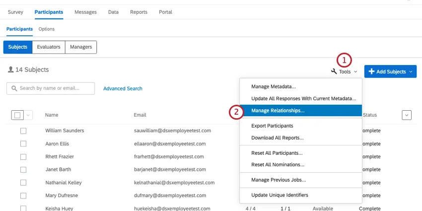 clicking tools then manage relationships