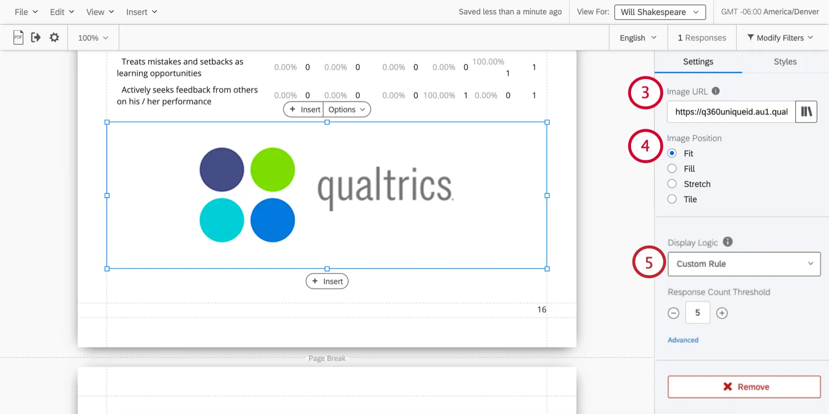 selecting the image, its position, and adding display logic
