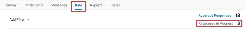 Responses in Progress option in the upper-right corner of the Data tab