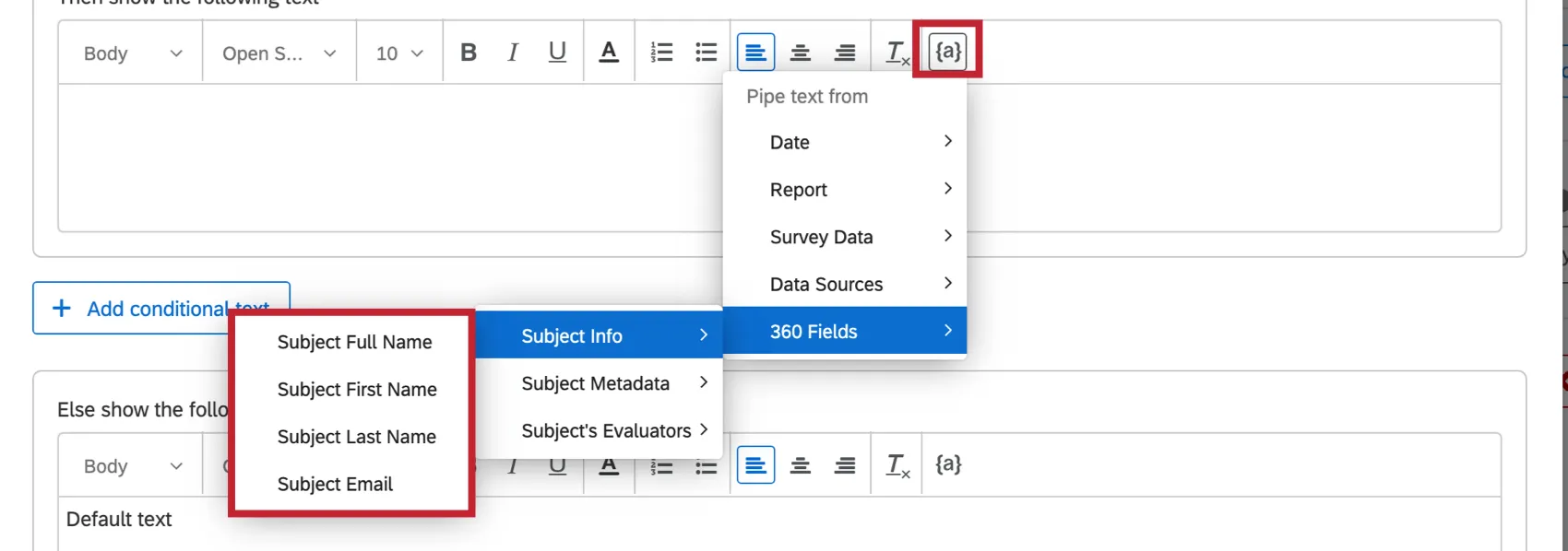 Piped text icon for adding piped text to textbox.