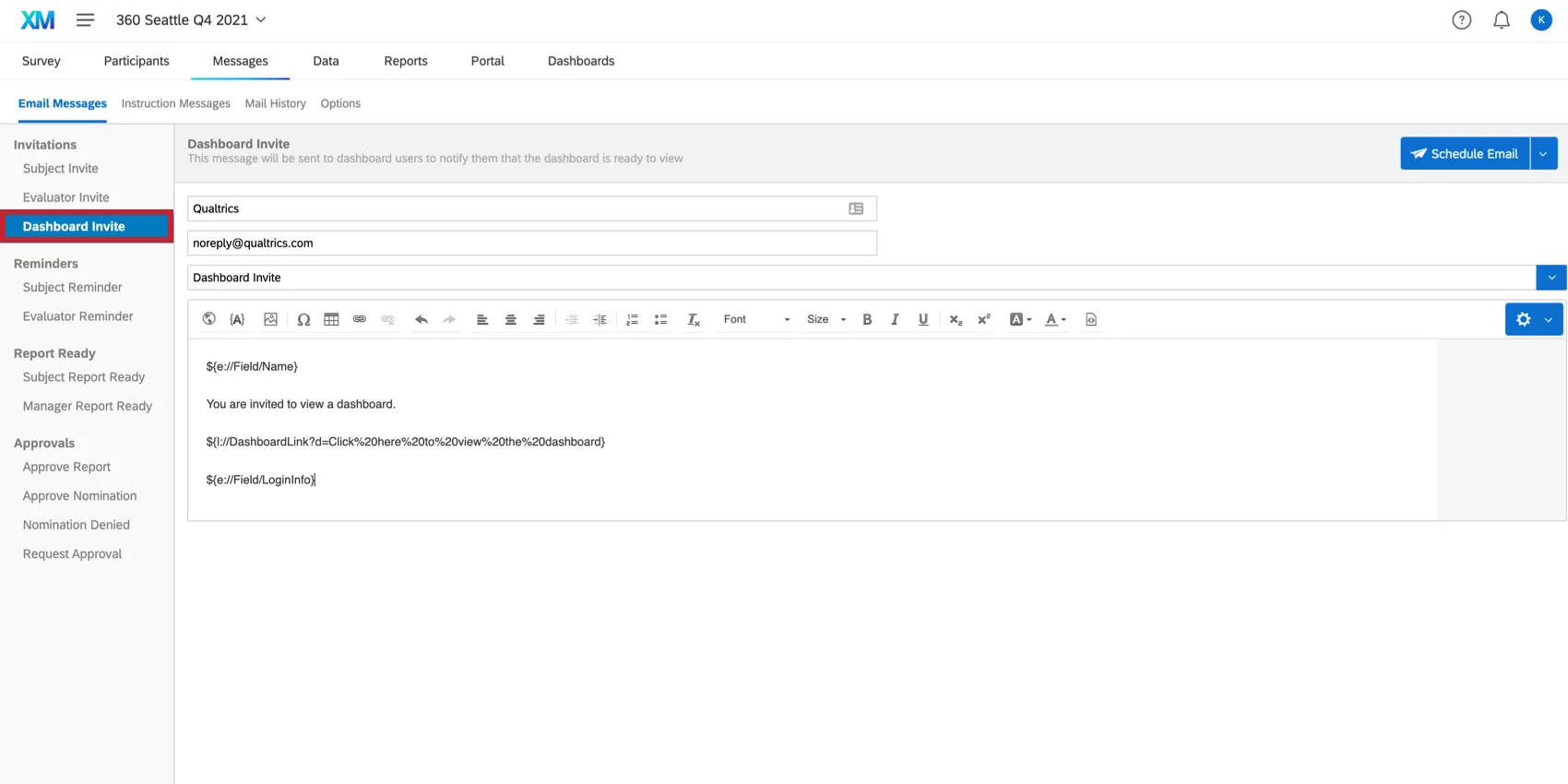 dashboard email set up page