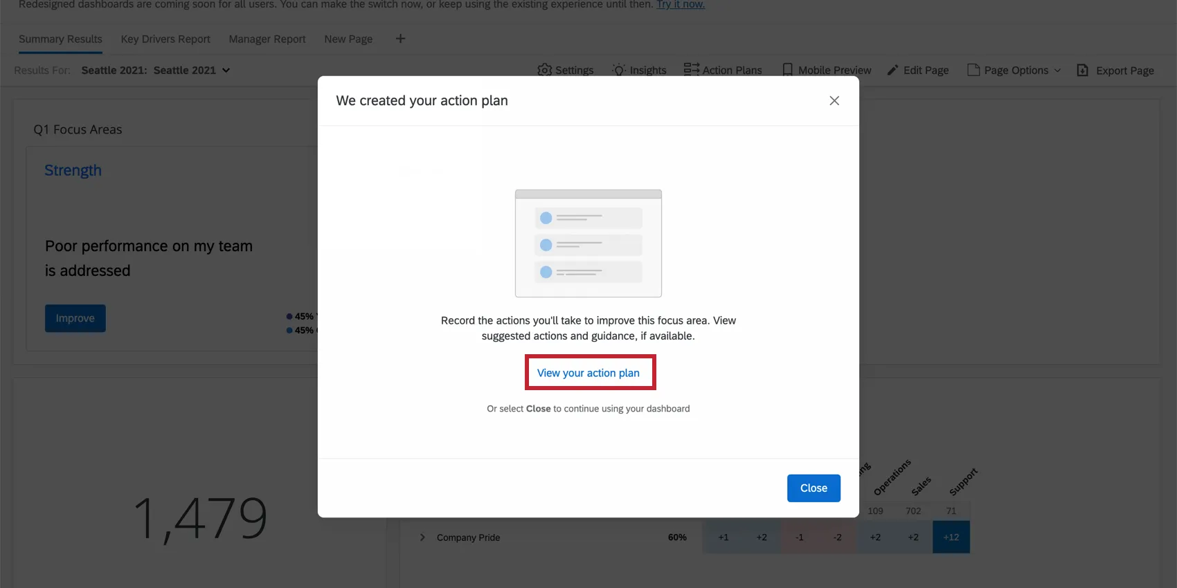フォーカスエリアウィジェットで作成したアクションプランを表示するボタン。