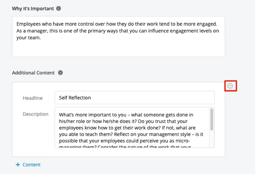 highlights the minus sign to delete any additional content that you would not like