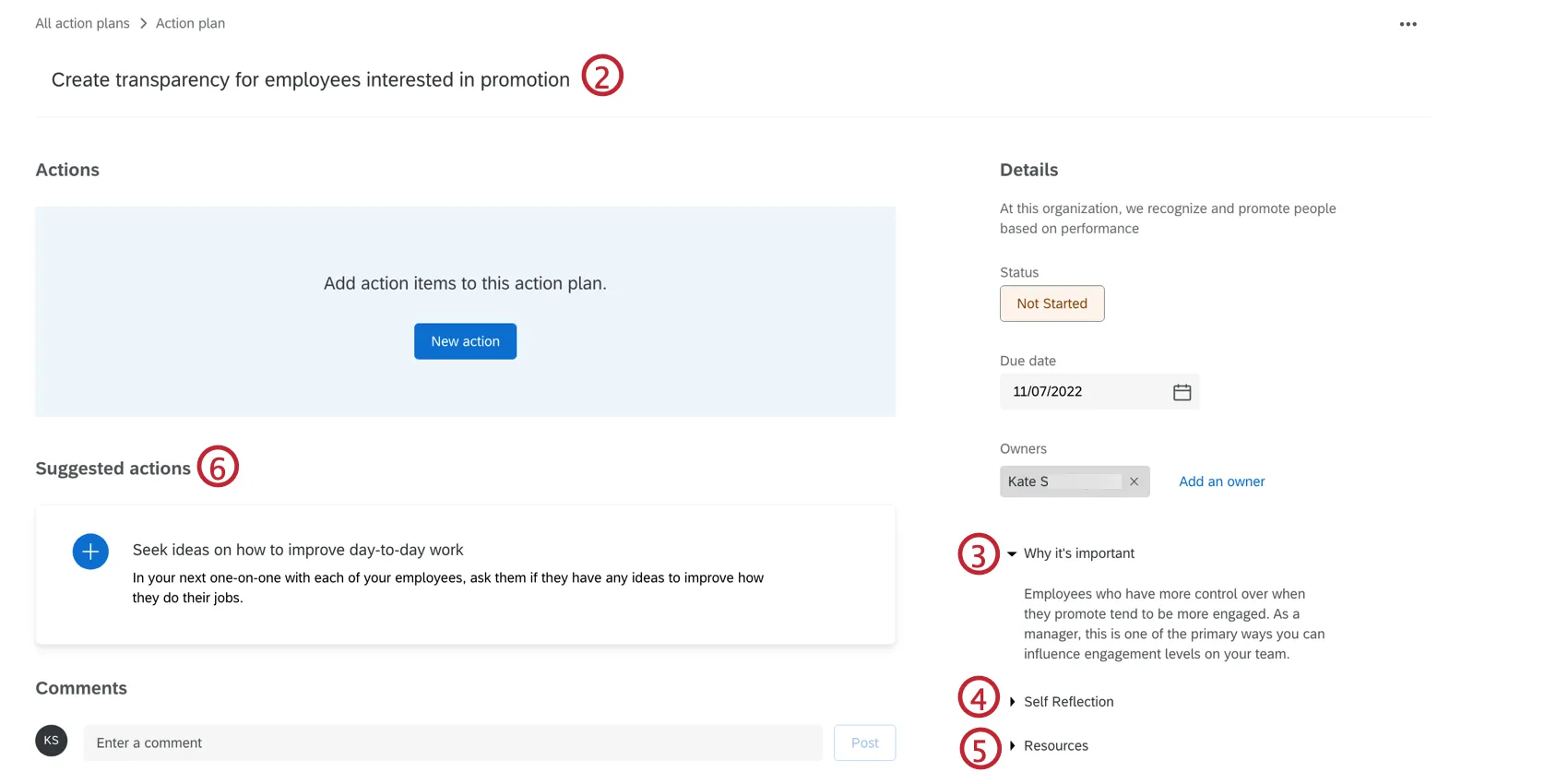 Highlights the different specific guidance content in an action plan