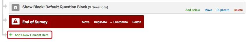 Option „Neues Element hier hinzufügen“ nach „Ende der Umfrage-Element