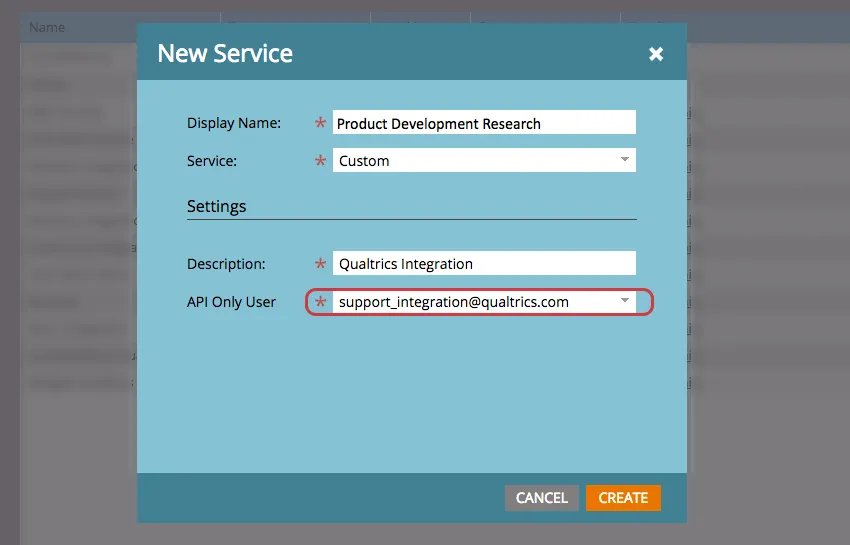 Name, Description, API only for New Service