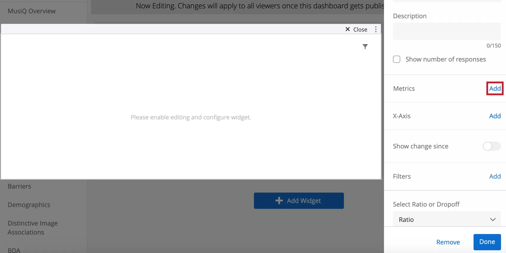 clicar no botão adicionar para adicionar uma métrica