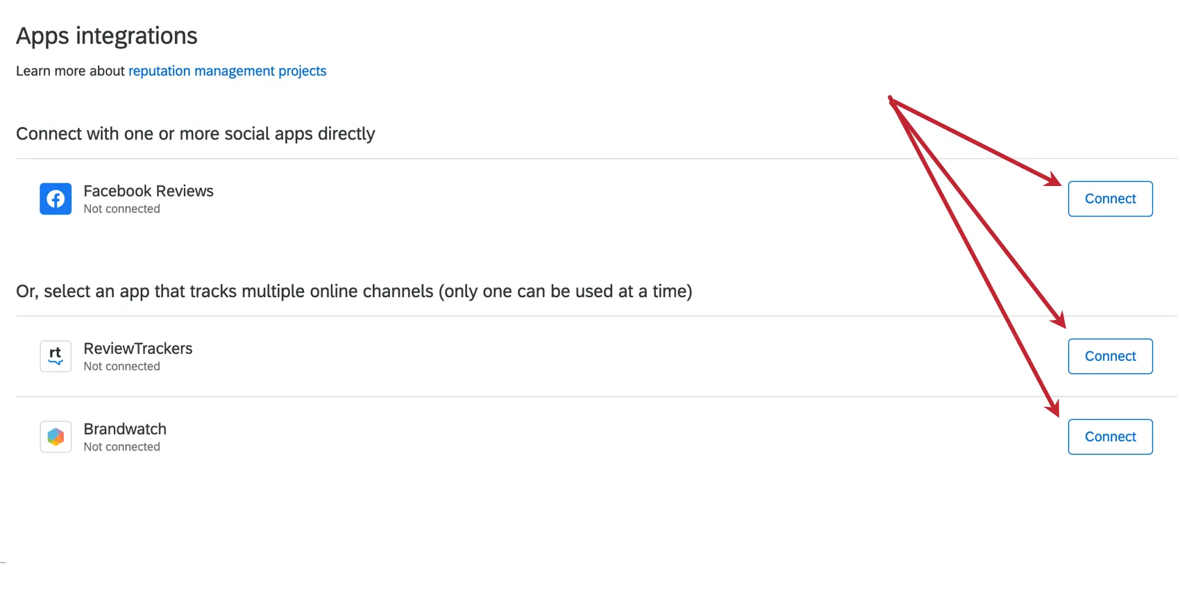 Scheda Applicazioni, pulsante di connessione avanti a ciascuna applicazione