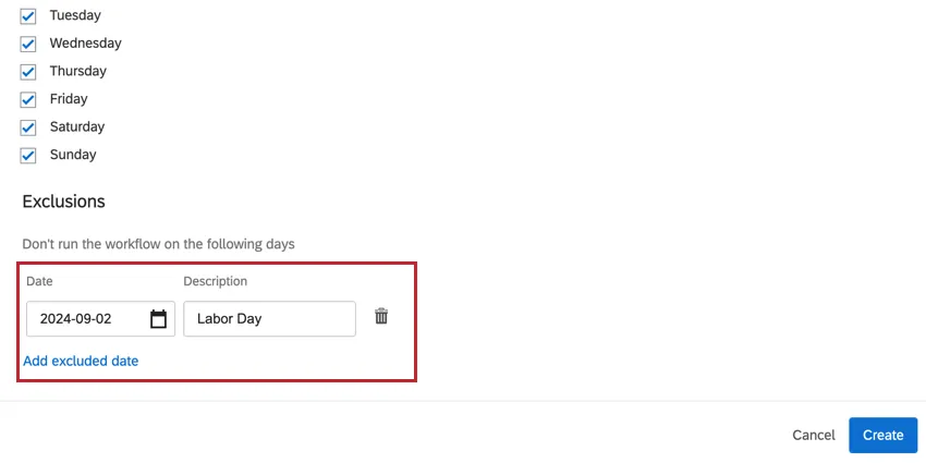 Exclusions is highlighted