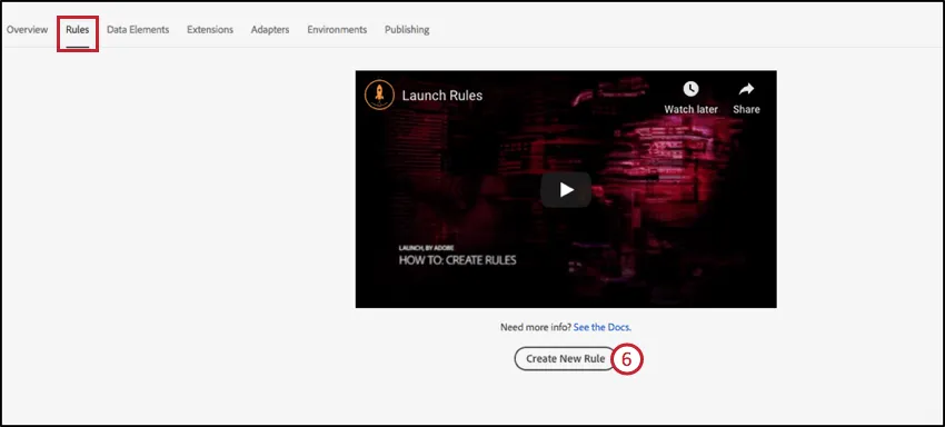Immagine che mostra come creare una nuova regola in Adobe Launch