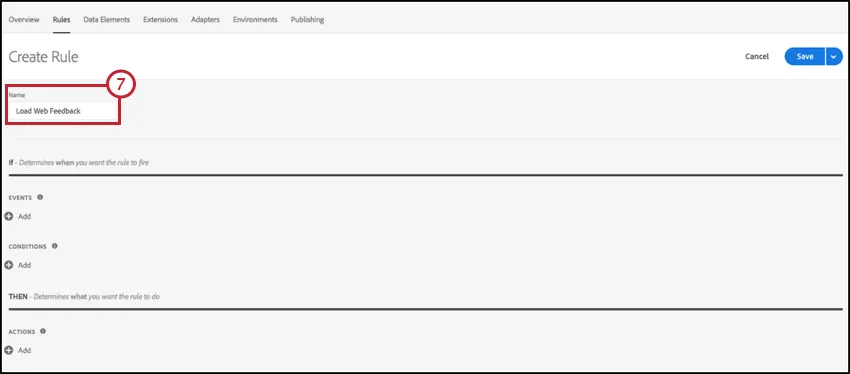 Image of the Create Rule screen for Adobe Launch