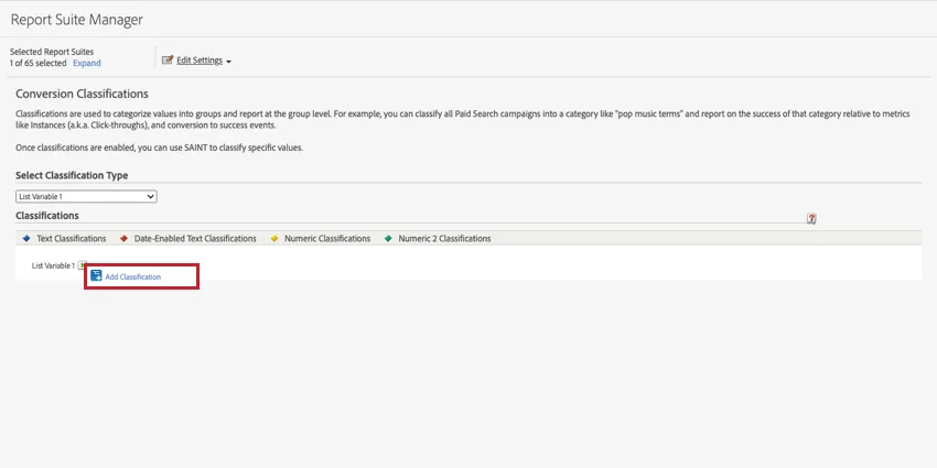 Aggiungere la classificazione nella suite di rapporti di Adobe Analytics.