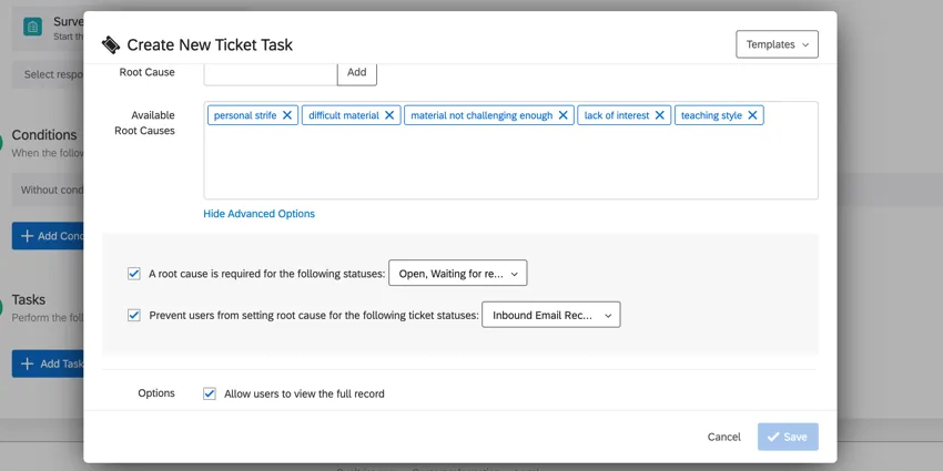 imagen de las opciones avanzadas para causas raíz.