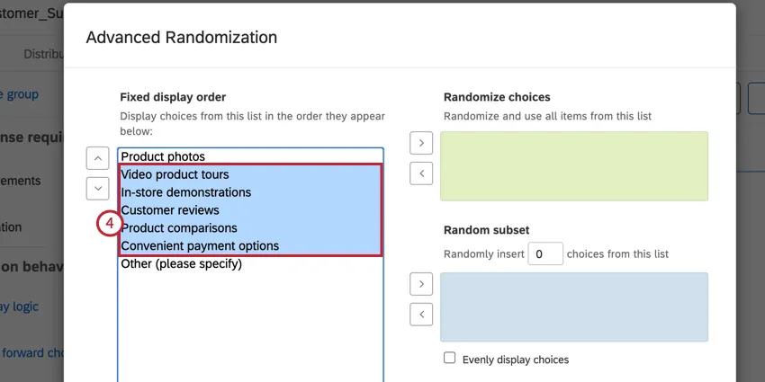 selecting the choices to randomize, which are highlighted in blue