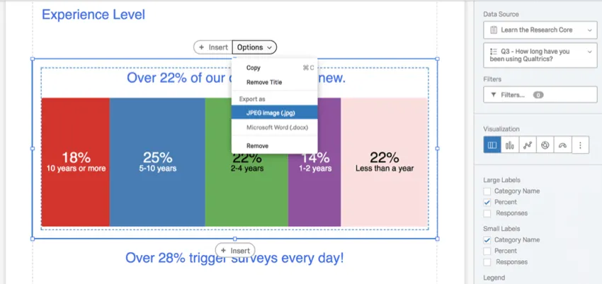 Visualization with the options button expanded