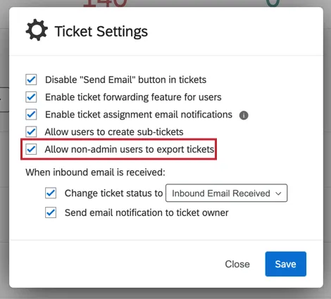 image de loption permettant aux utilisateurs non-administrateurs dexporter des tickets
