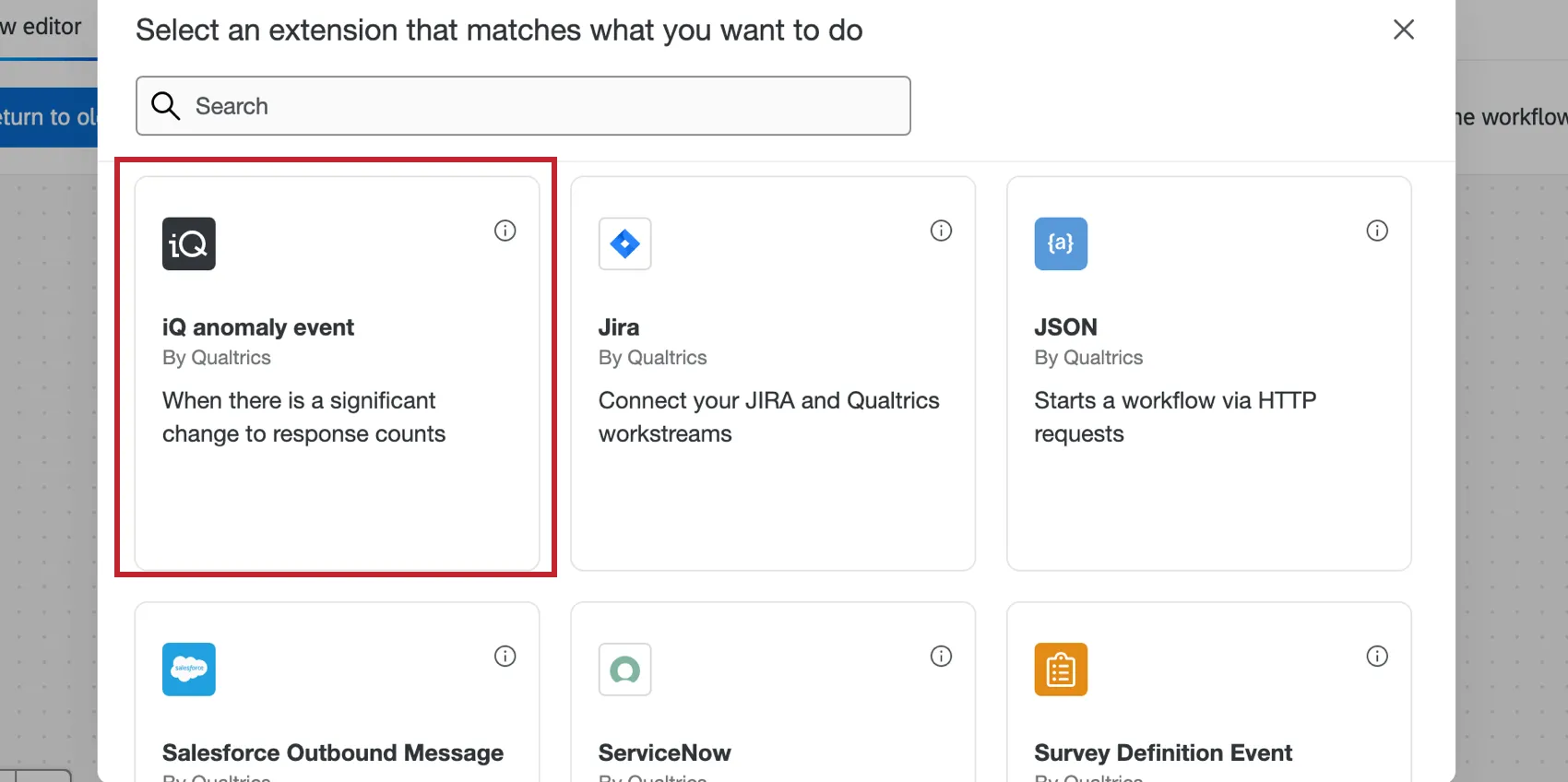 Shows the IQ anomaly event in the events library.