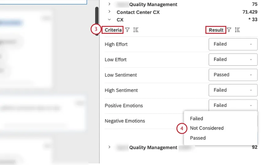 Criteria and result columns