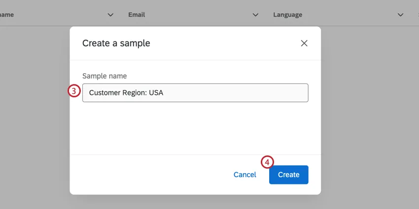 Sample name and click create
