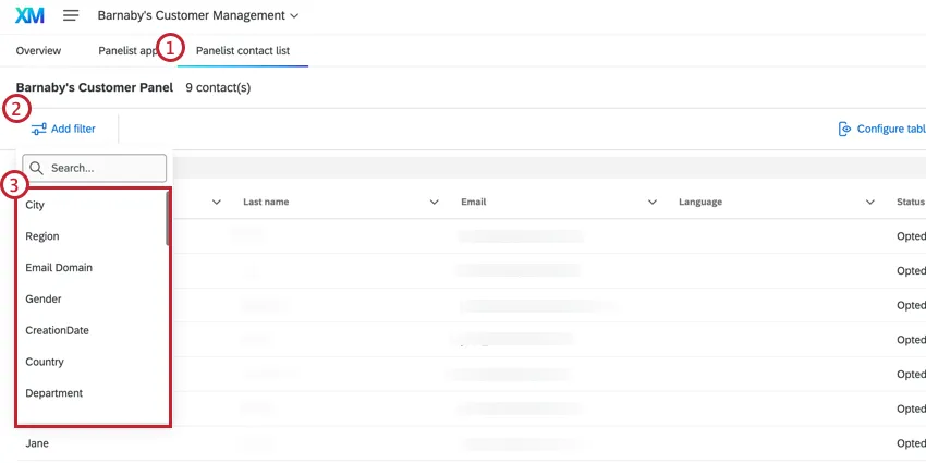 フィルターの追加ボタンとその下のオプション