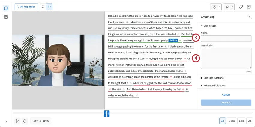 Nome e descrizione del clip