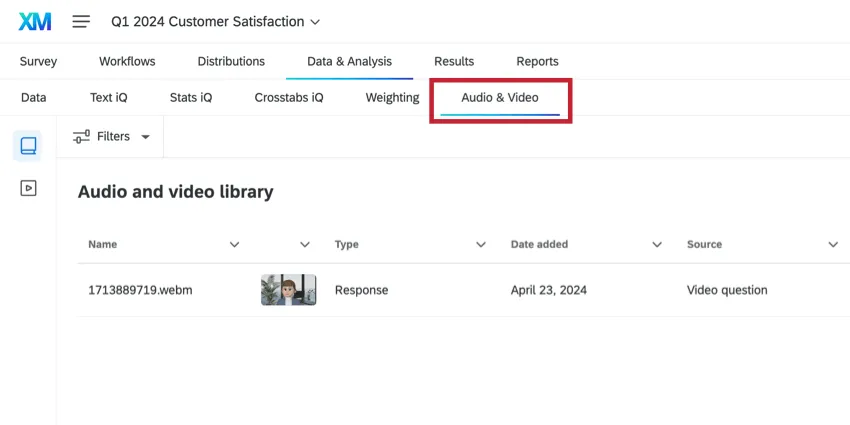 Audio & Video library tab