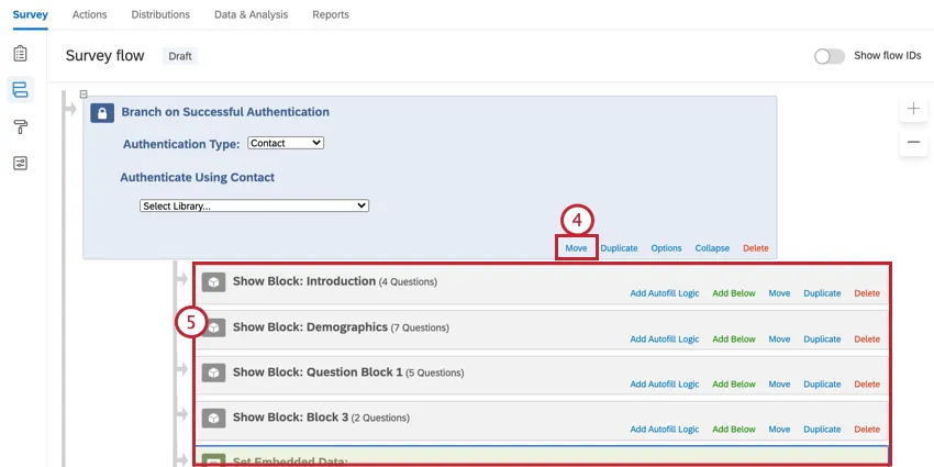 moving the authenticator to the top of the flow, and nesting all elements under it