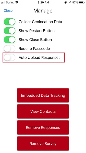 image of the auto upload responses option