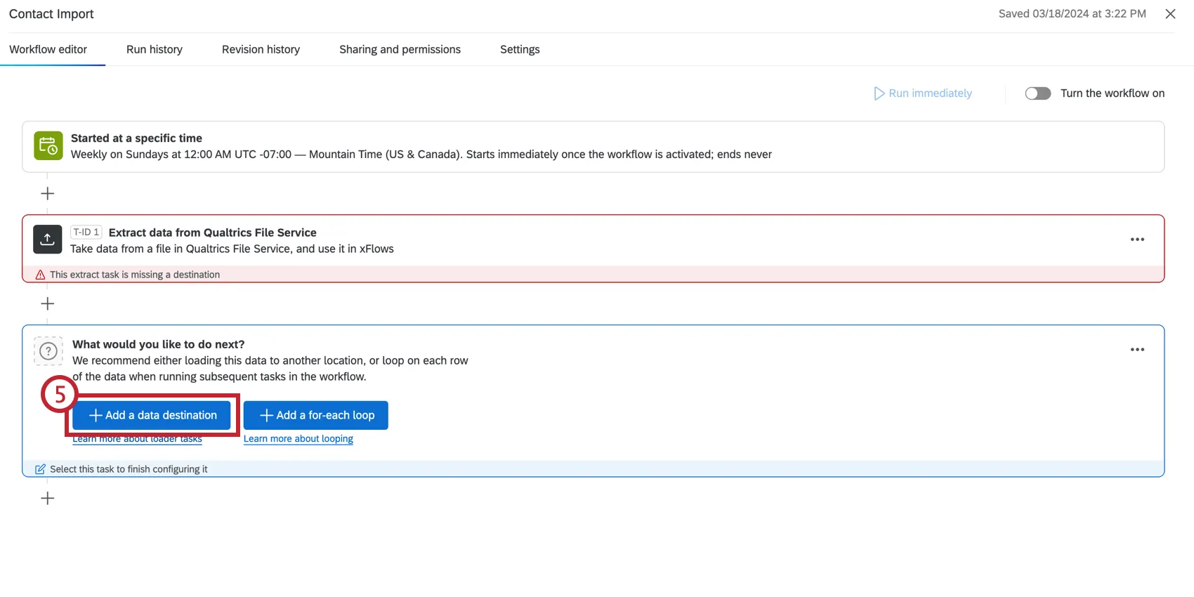 Pulsante Aggiungi una destinazione di dati, evidenziato testo