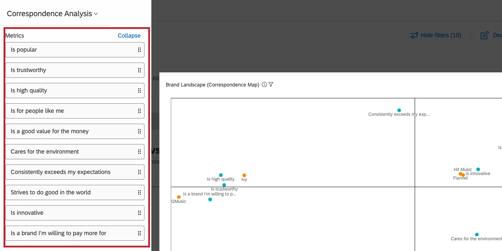 List of axis values in the widget editing pane - they correspond to the labels on the dots on the widget