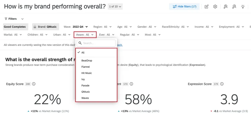 ブランドのフィルターが強調表示される