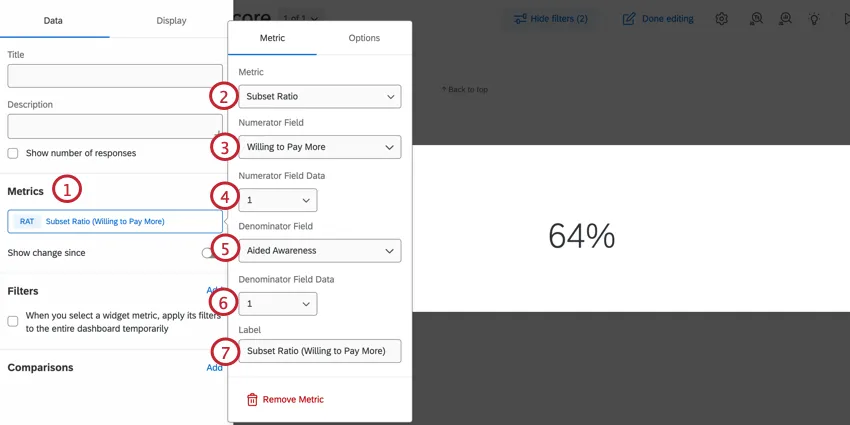 Steps to configure the subset ratio in the metrics section of the widget