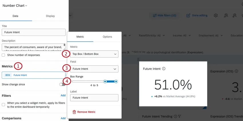 Étapes à suivre pour créer des moyennes à partir de la zone de métriques du widget