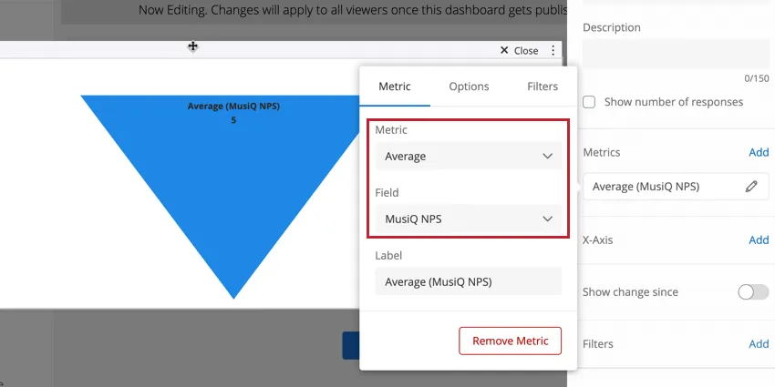 selecting the type of metric and field to display